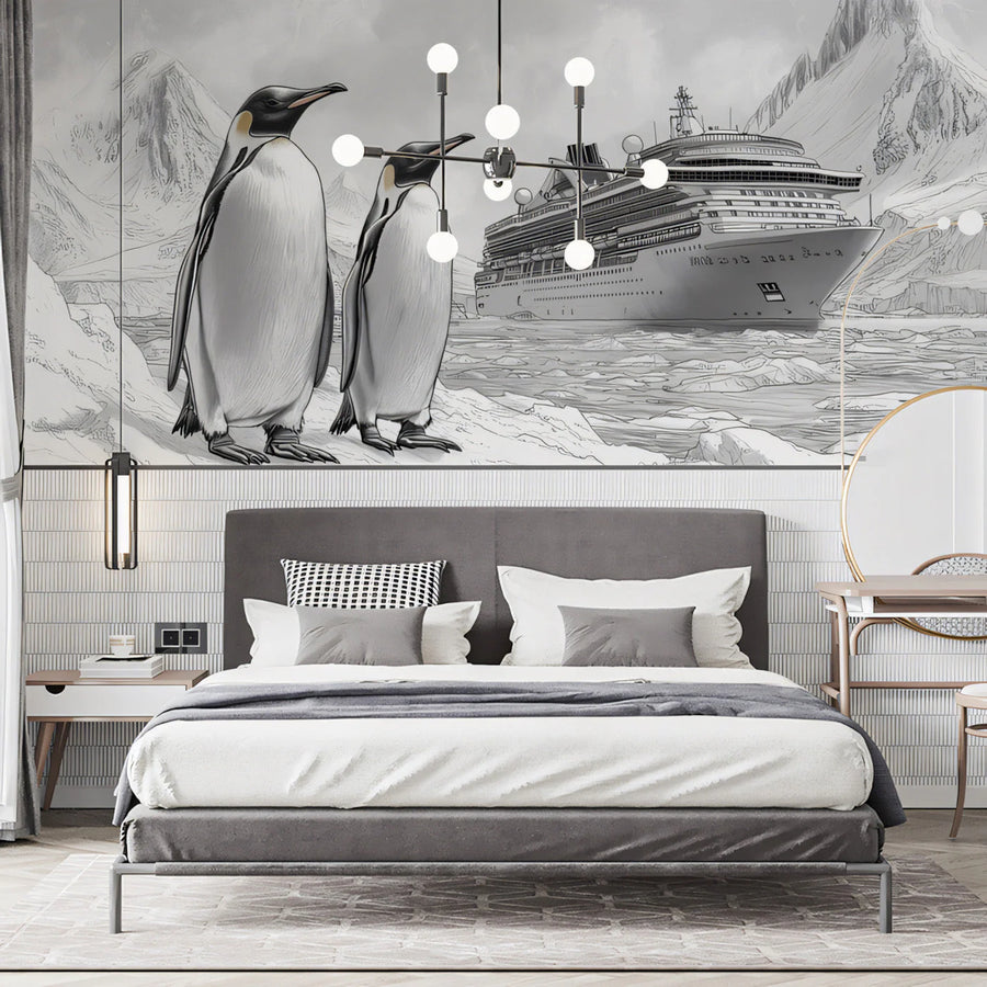 Antarctic Expedition Mural Wallpaper —Polar Wildlife Scene Mural Wallpaper