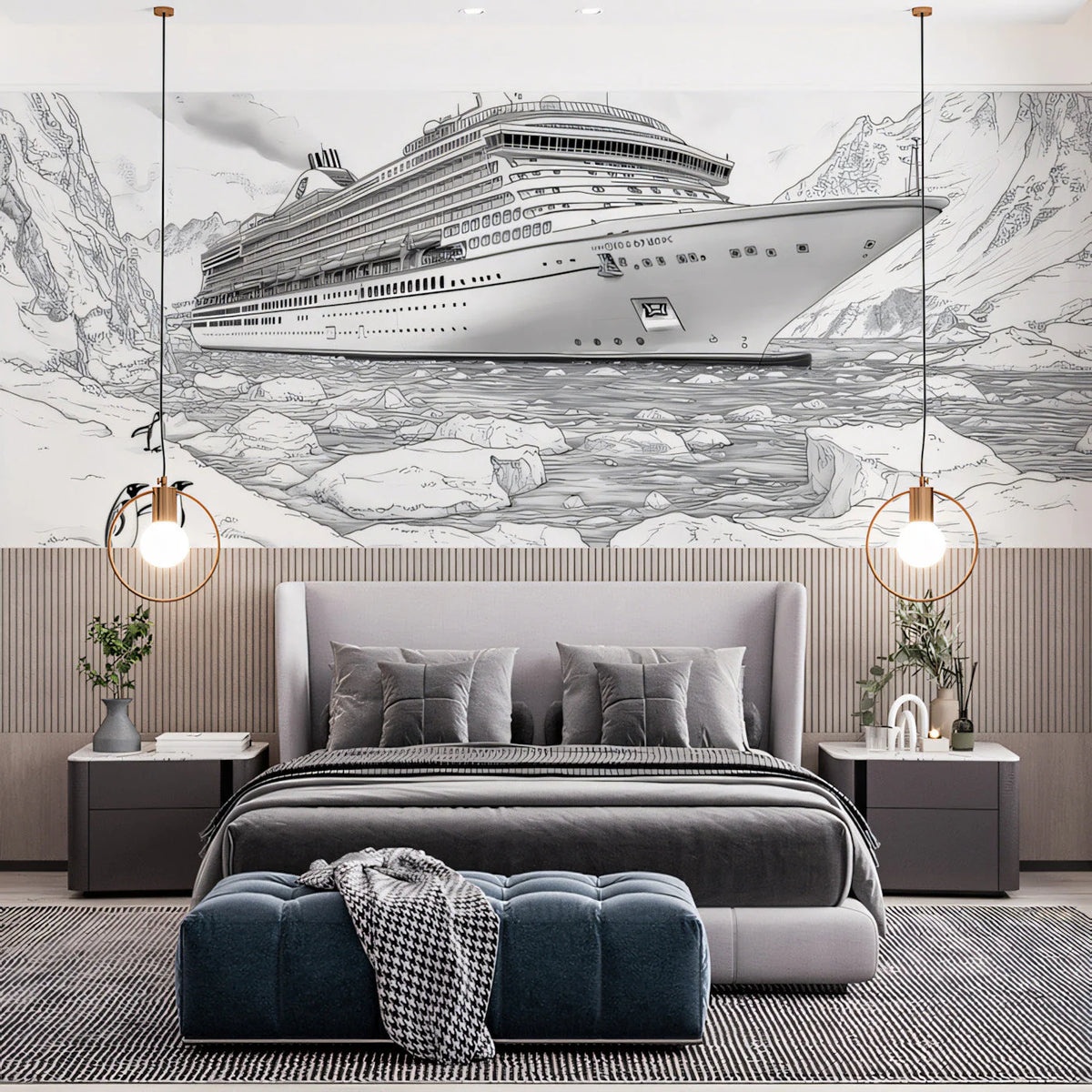 Arctic Expedition Cruise Ship Mural Wallpaper — Nautical Illustration Mural Wallpaper - pure wallpaper artwork