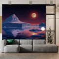 Arctic Ice Moon Mural Wallpaper — Dramatic Night Landscape Mural Wallpaper - pure wallpaper artwork