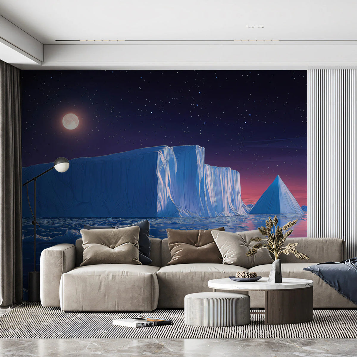 Arctic Moonlit Iceberg Mural Wallpaper —Cinematic Night Sky Mural Wallpaper - pure wallpaper artwork