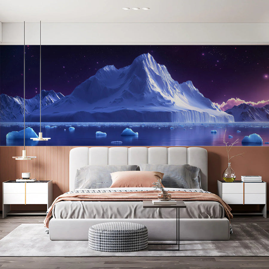 Icy Peak at Dusk Mural Wallpaper —Celestial Mountain Landscape Mural Wallpaper