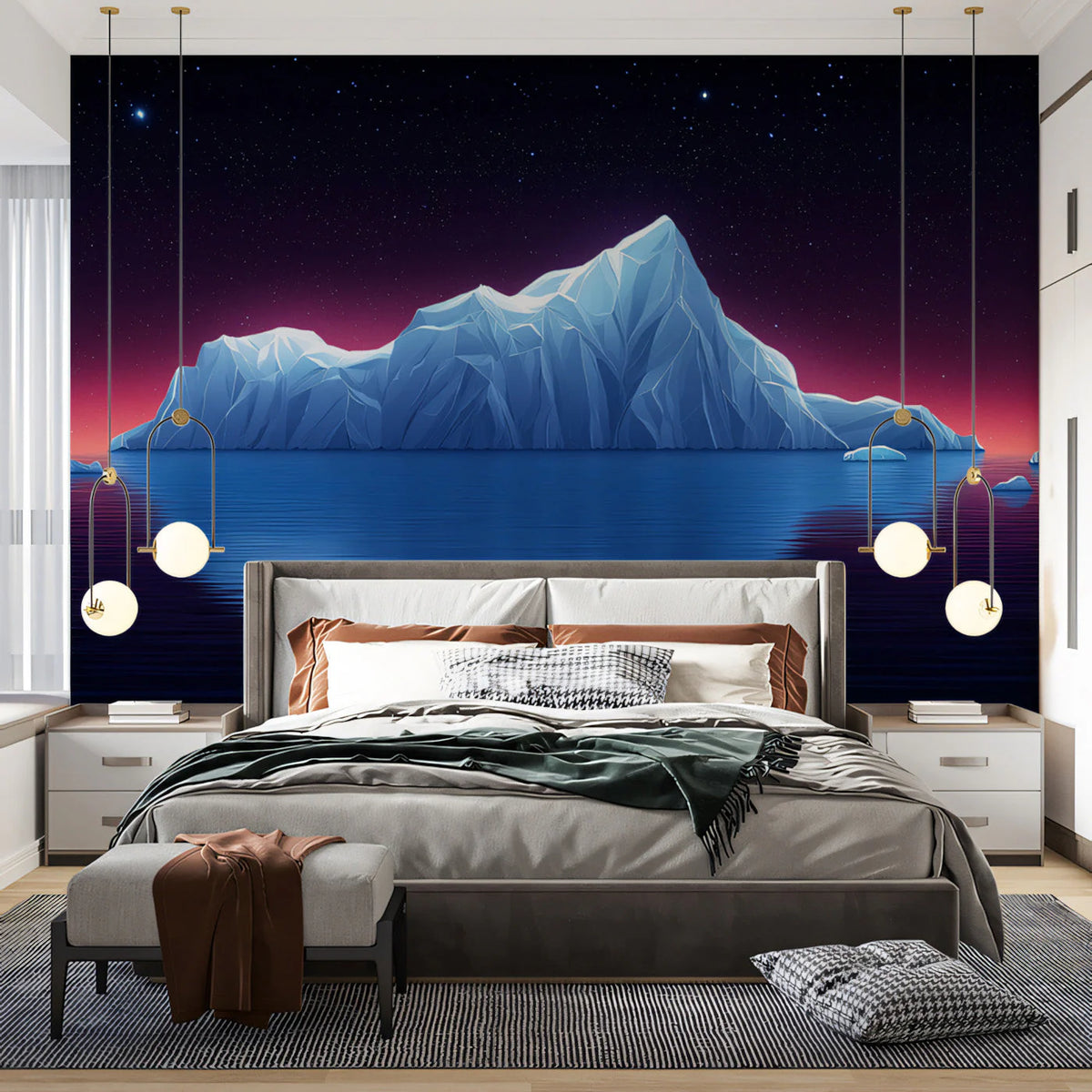 Glacial Peak Night Sky Mural Wallpaper — Vivid Horizon Design Mural Wallpaper - pure wallpaper artwork