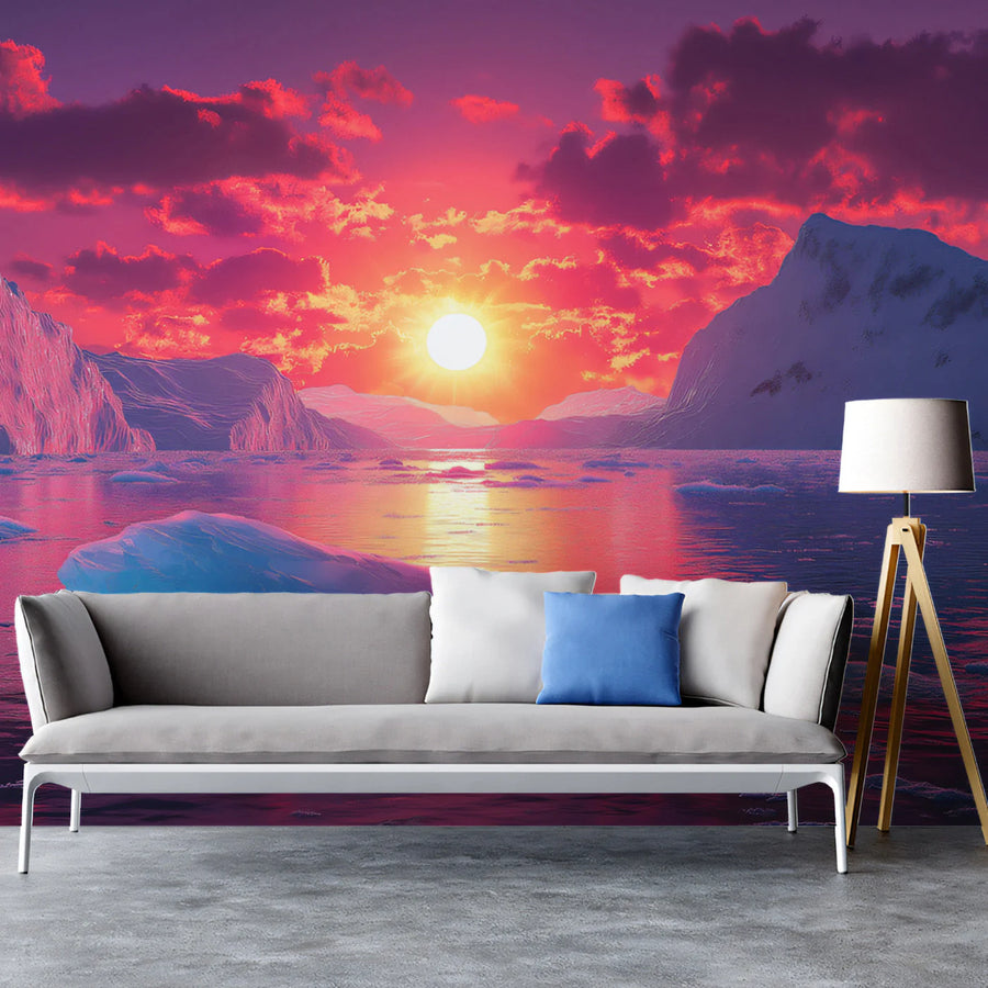 Arctic Sunrise Horizon Mural Wallpaper — Vibrant Coastal Scenic Mural Wallpaper