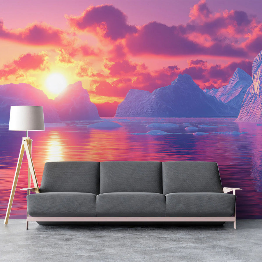 Arctic Sunrise Horizon Mural Wallpaper — Vibrant Coastal Scenic Mural Wallpaper