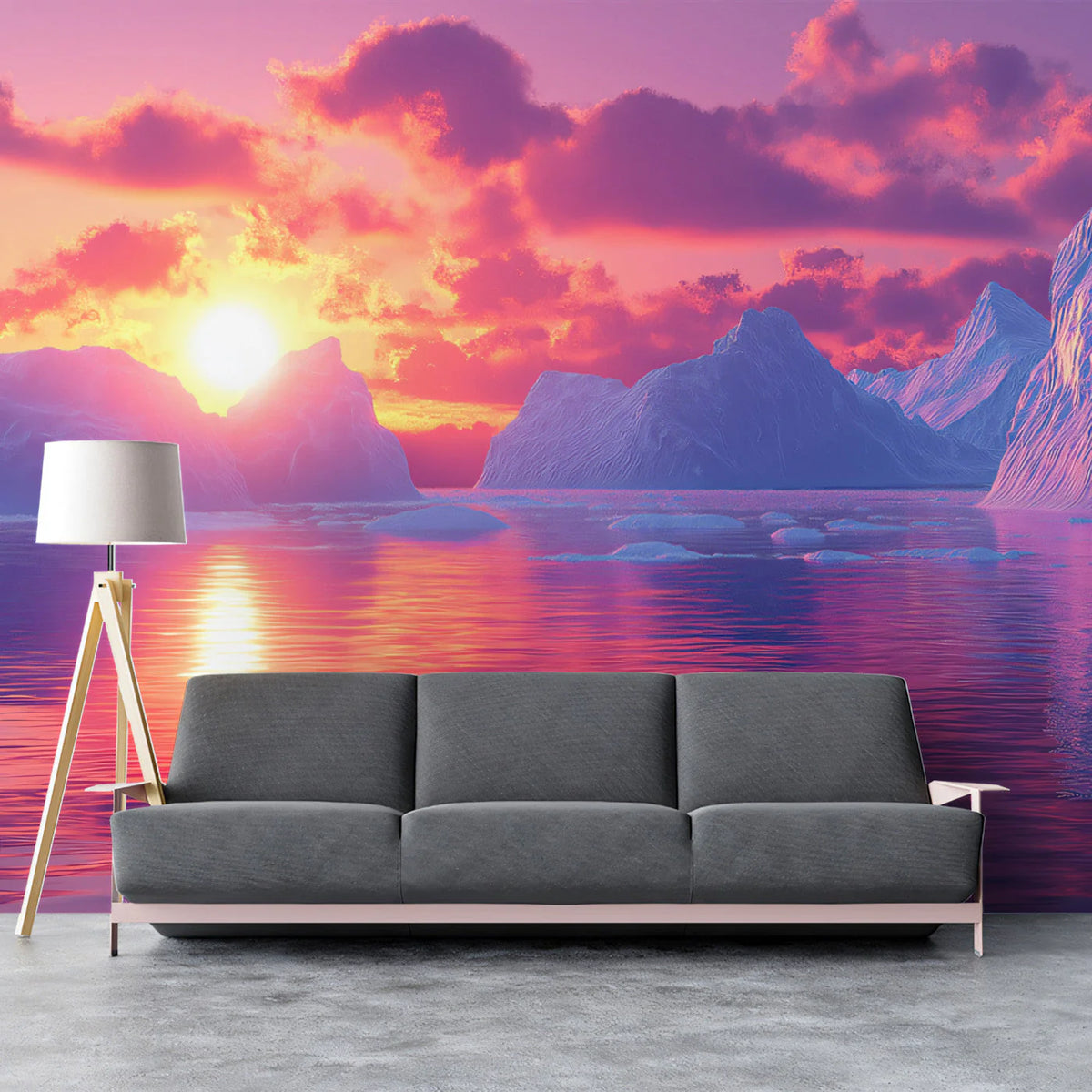 Arctic Sunrise Horizon Mural Wallpaper — Vibrant Coastal Scenic Mural Wallpaper - pure wallpaper artwork