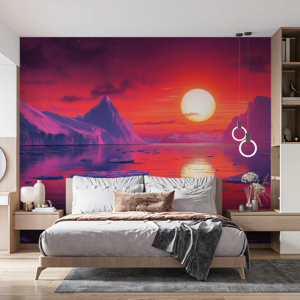 Arctic Sunset Mural Wallpaper — Vibrant Coastal Horizon Mural Wallpaper - pure wallpaper artwork