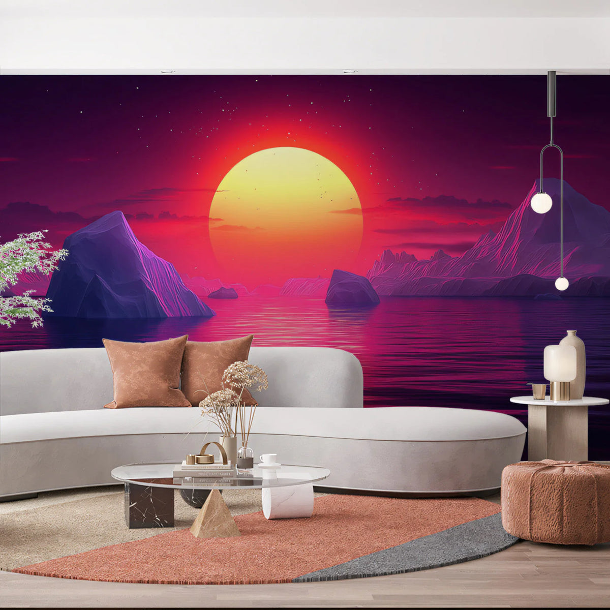Arctic Sunset Seascape Mural Wallpaper — Vibrant Horizon Design Mural Wallpaper - pure wallpaper artwork