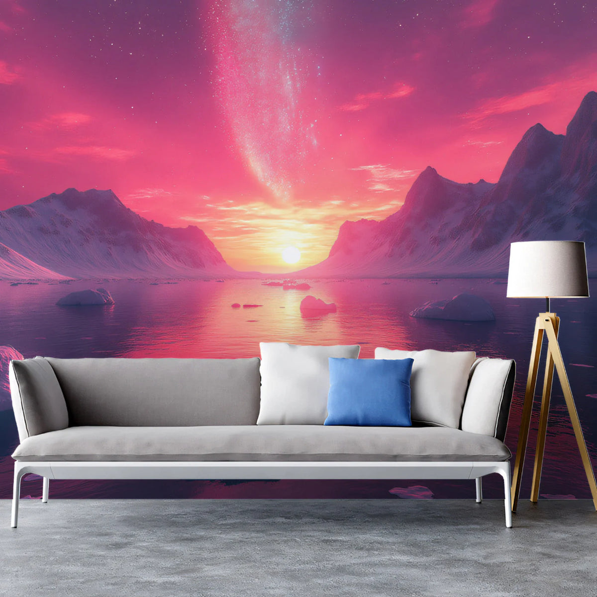 Arctic Nebula Sunset Mural Wallpaper — Dreamy Celestial Landscape Mural Wallpaper - pure wallpaper artwork