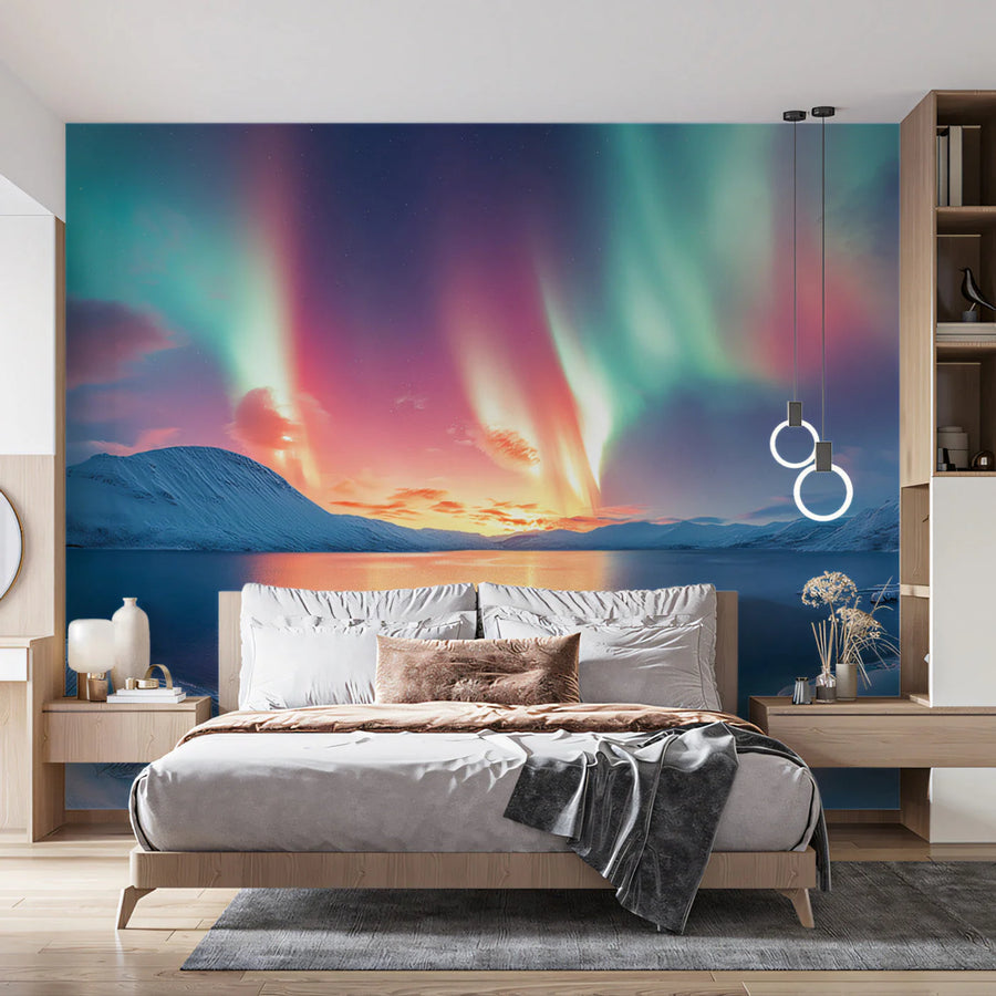 Arctic Aurora Borealis Mural Wallpaper — Ethereal Night Landscape Mural Wallpaper