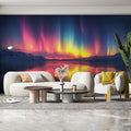 Northern Lights Mountain Horizon Mural Wallpaper —Ethereal Glow Mural Wallpaper - pure wallpaper artwork