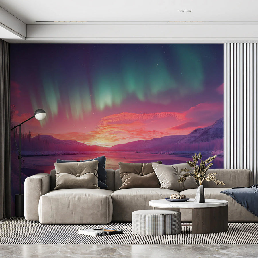 Northern Lights Aurora Borealis Mural Wallpaper — Ethereal Night Sky Mural Wallpaper