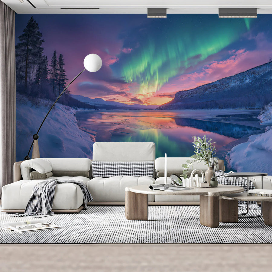 Aurora Borealis Arctic Night Mural Wallpaper — Luminous Landscape Mural Wallpaper