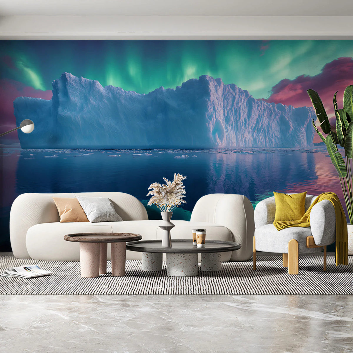 Arctic Iceberg and Aurora Mural Wallpaper — Dramatic Polar Night Mural Wallpaper - pure wallpaper artwork