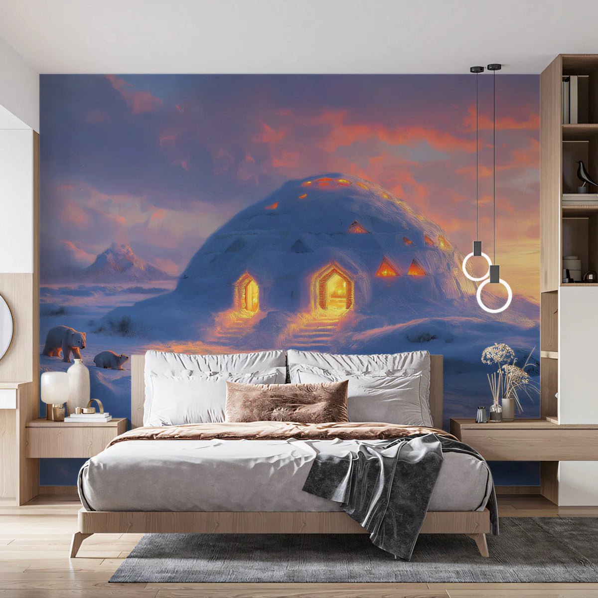 Arctic Igloo Dreamscape Mural Wallpaper — Impressionistic Style Mural Wallpaper - pure wallpaper artwork