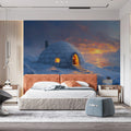 Arctic Igloo Twilight Mural Wallpaper —Painterly Winter Landscape Mural Wallpaper - pure wallpaper artwork