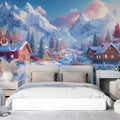 Winter Mountain Village Mural Wallpaper — Alpine Scenic Decor Mural Wallpaper - pure wallpaper artwork