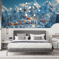 Winter Mountain Village Mural Wallpaper — Alpine Scenic Design Mural Wallpaper - pure wallpaper artwork