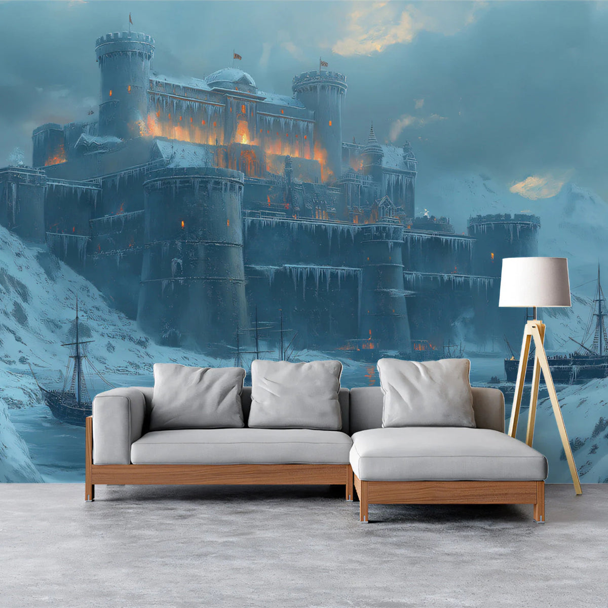 Arctic Fortress Nightfall Mural Wallpaper —Cinematic Wall Art Mural Wallpaper - pure wallpaper artwork