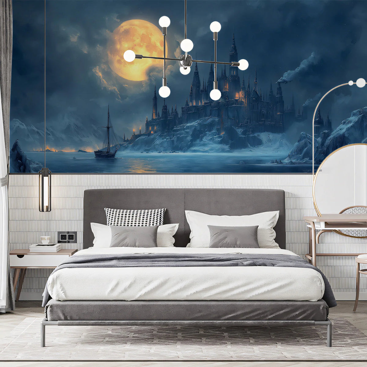 Moonlit Gothic Castle Mural Wallpaper — Dark Fantasy Landscape Mural Wallpaper - pure wallpaper artwork