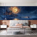 Moonlit Castle and Winter Landscape Mural Wallpaper — Night Scenery Mural Wallpaper - pure wallpaper artwork