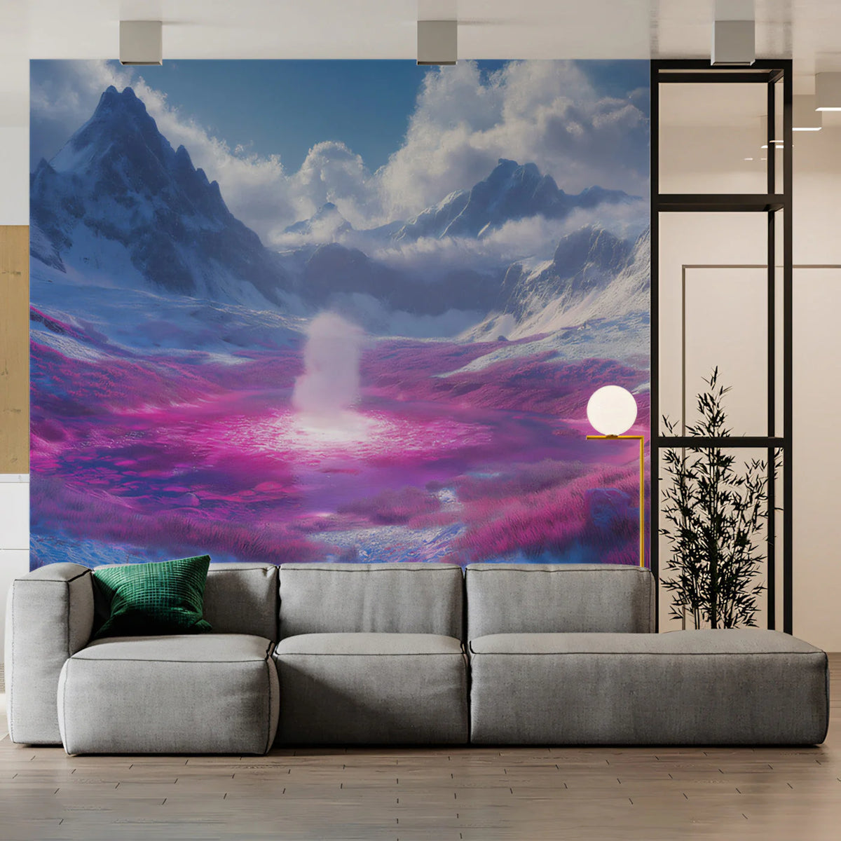Ethereal Mountain Valley Mural Wallpaper — Surreal Alpine Landscape Mural Wallpaper - pure wallpaper artwork