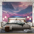 Ethereal Alpine Mountainscape Mural Wallpaper in Soft Pink Mural Wallpaper - pure wallpaper artwork