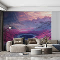 Magenta Alpine Valley Mural Wallpaper — Dreamy Mountain Landscape Mural Wallpaper - pure wallpaper artwork