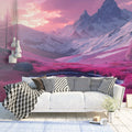 Alpine Sunset Landscape Mural Wallpaper in Magenta and White Mural Wallpaper - pure wallpaper artwork