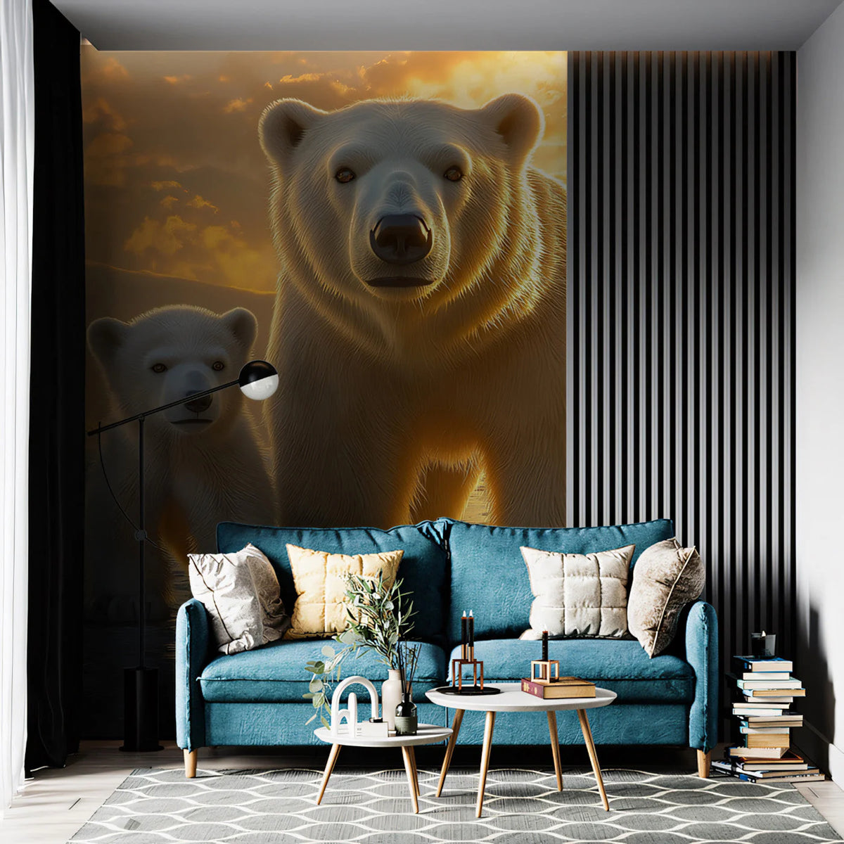 Arctic Bear Family Mural Wallpaper —Golden Sunset Horizon Mural Wallpaper - pure wallpaper artwork