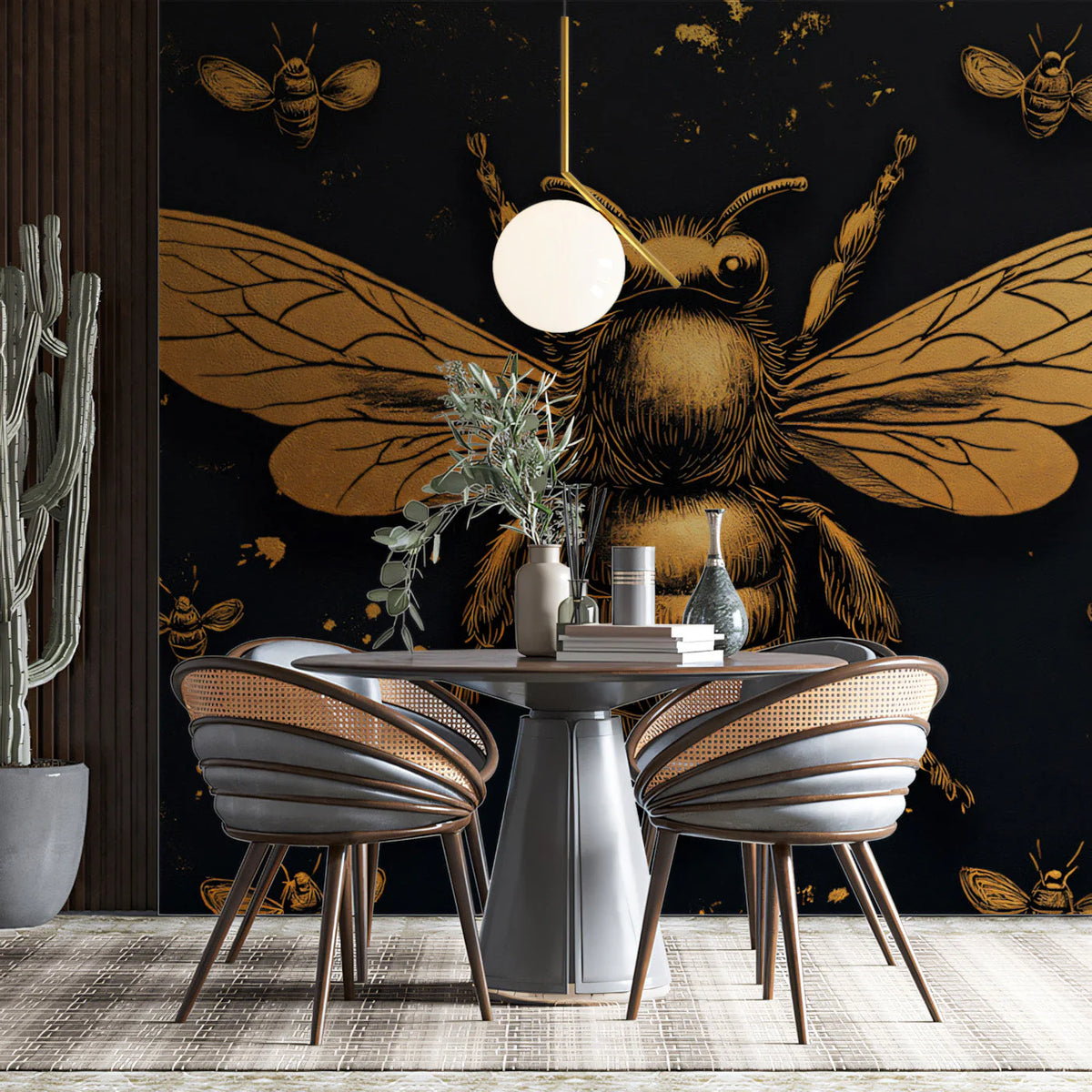 Gilded Bee Colony Mural Wallpaper — Sophisticated Dark Decor Mural Wallpaper - pure wallpaper artwork