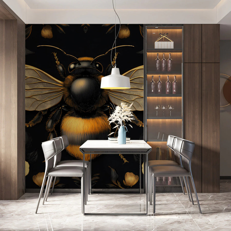 Gilded Bee Botanical Mural Wallpaper —Dark Victorian Aesthetic Mural Wallpaper