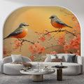 Songbirds and Peach Blossoms Mural Wallpaper — Painterly Warmth Mural Wallpaper - pure wallpaper artwork