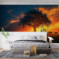 African Savannah Sunset Mural Wallpaper — Dreamy Wildlife Scene Mural Wallpaper - pure wallpaper artwork