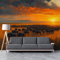 African Savannah Wildebeest Sunset Mural Wallpaper - pure wallpaper artwork