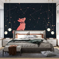 Stargazing Fox Mural Wallpaper — Cosmic Night Sky Illustration Mural Wallpaper - pure wallpaper artwork