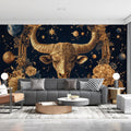 Taurus Zodiac Mural Wallpaper — Celestial Gold and Midnight Blue Mural Wallpaper - pure wallpaper artwork