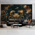 Golden Cancer Zodiac Celestial Mural Wallpaper — Dark Navy & Gold Mural Wallpaper - pure wallpaper artwork