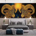 Aries Zodiac Mural Wallpaper — Cosmic Gold Ram Celestial Art Mural Wallpaper - pure wallpaper artwork
