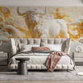 Taurus Celestial Bull Mural Wallpaper — Cream and Gold Motif Mural Wallpaper - pure wallpaper artwork