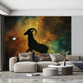 Capricorn Celestial Goat Mural Wallpaper — Cosmic Galaxy Design Mural Wallpaper - pure wallpaper artwork