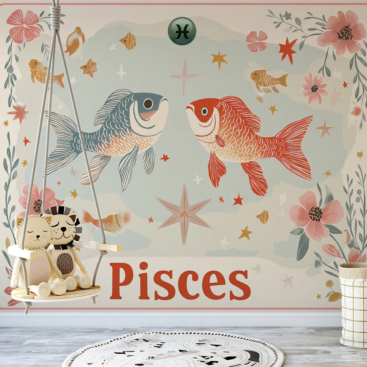 Pisces Celestial Fish Mural Wallpaper — Whimsical Zodiac Design Mural Wallpaper - pure wallpaper artwork