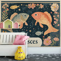 Pisces Astrological Mural Wallpaper — Whimsical Marine Illustration Mural Wallpaper - pure wallpaper artwork