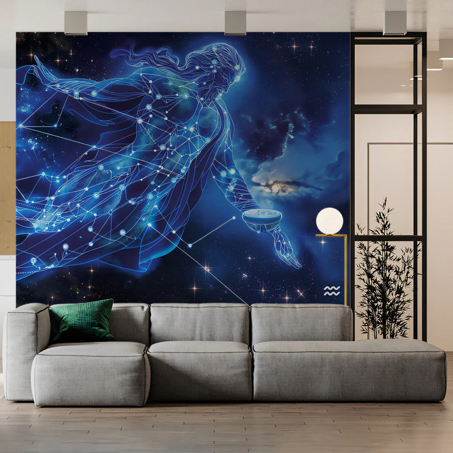 Aquarius Celestial Constellation Mural Wallpaper — Cosmic Art Mural Wallpaper