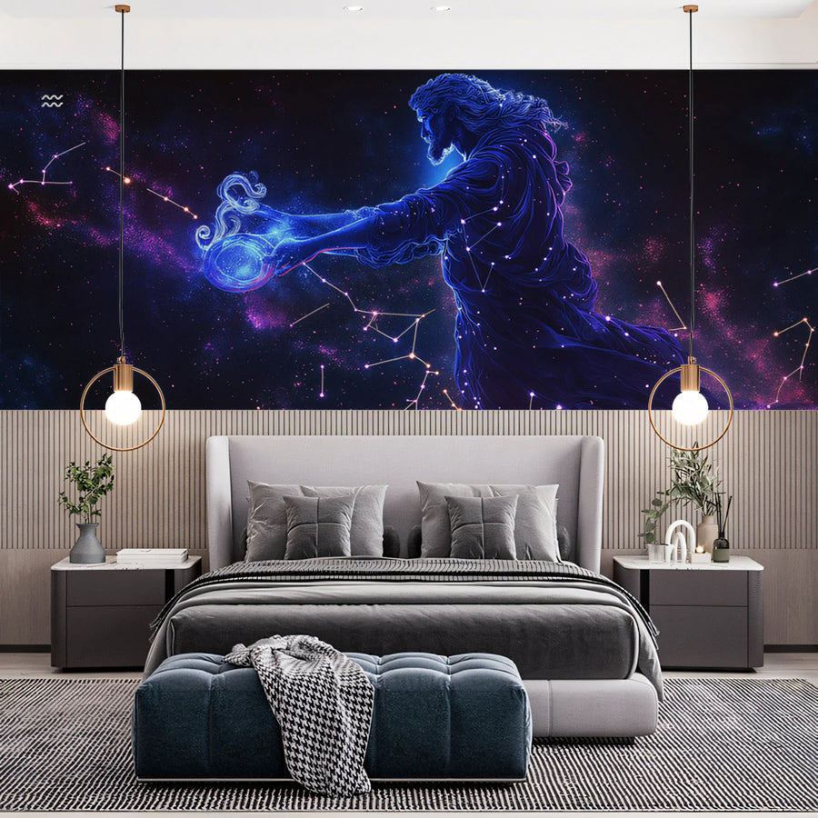 Aquarius Constellation Mural Wallpaper — Cosmic Space Design Mural Wallpaper
