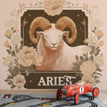 Aries Zodiac Mural Wallpaper — Celestial Floral Ram Motif Mural Wallpaper - pure wallpaper artwork