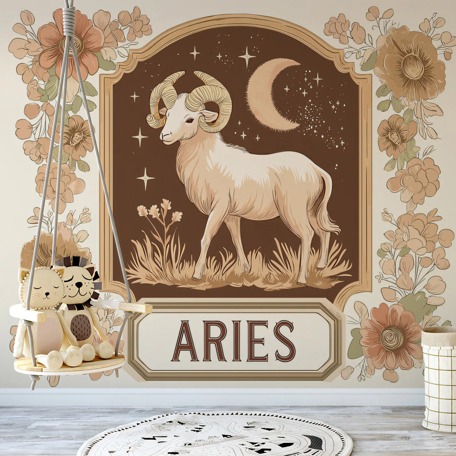 Aries Celestial Ram Mural Wallpaper — Vintage Cosmic Wall Decor Mural Wallpaper