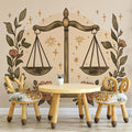Libra Scales Celestial Mural Wallpaper — Soft Earthy Illustration Mural Wallpaper - pure wallpaper artwork