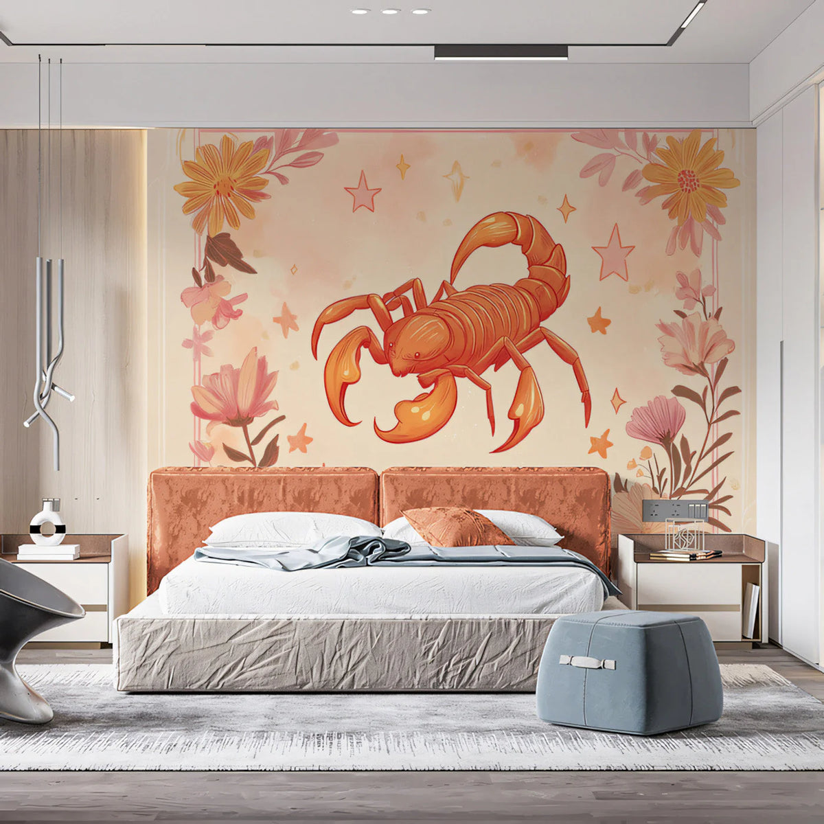 Scorpio Astrological Mural Wallpaper — Soft Celestial Art Mural Wallpaper - pure wallpaper artwork