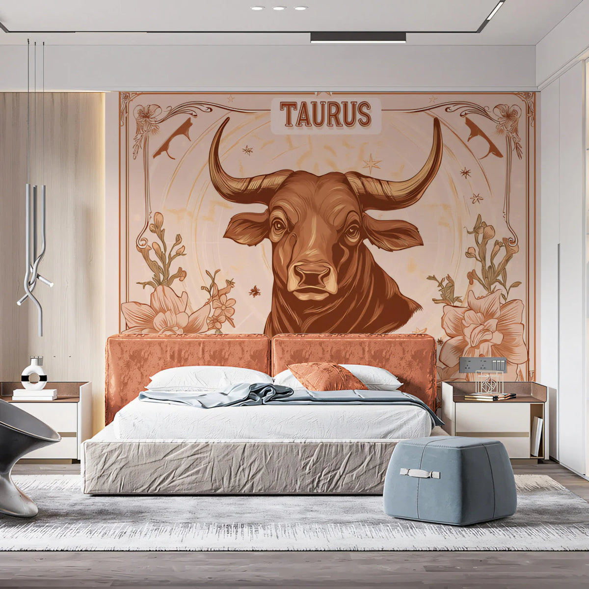 Taurus Zodiac Mural Wallpaper — Vintage Earthy Illustration Mural Wallpaper - pure wallpaper artwork