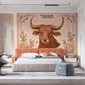Taurus Zodiac Mural Wallpaper — Vintage Earthy Illustration Mural Wallpaper - pure wallpaper artwork